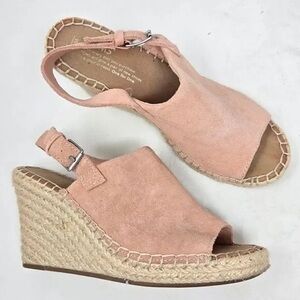 Toms 7.5 Monica Pink Blossom Wedge Suede Shoes